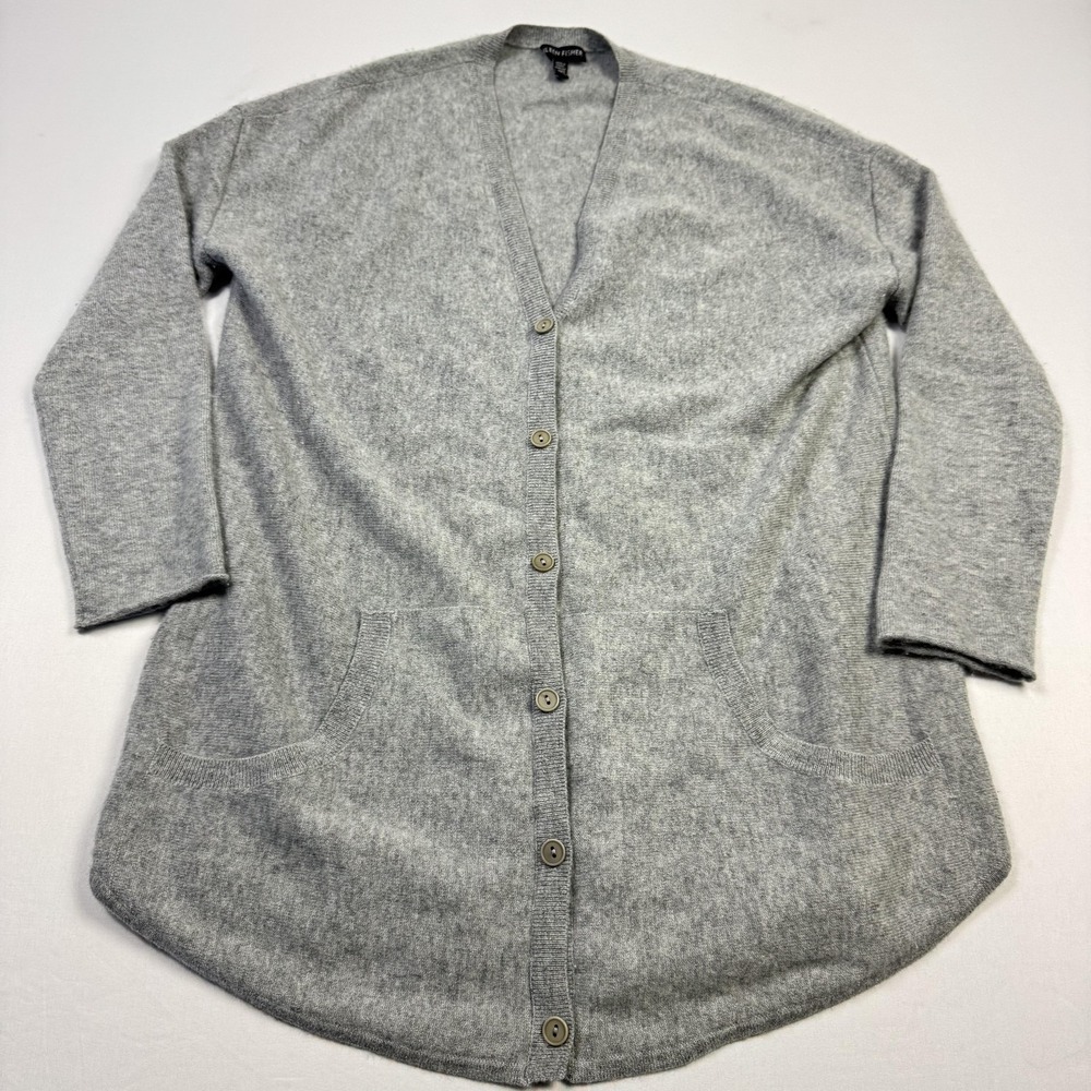 Eileen Fisher 100% Cashmere Cardigan Sweater Womens XS Gray Button Front Pockets